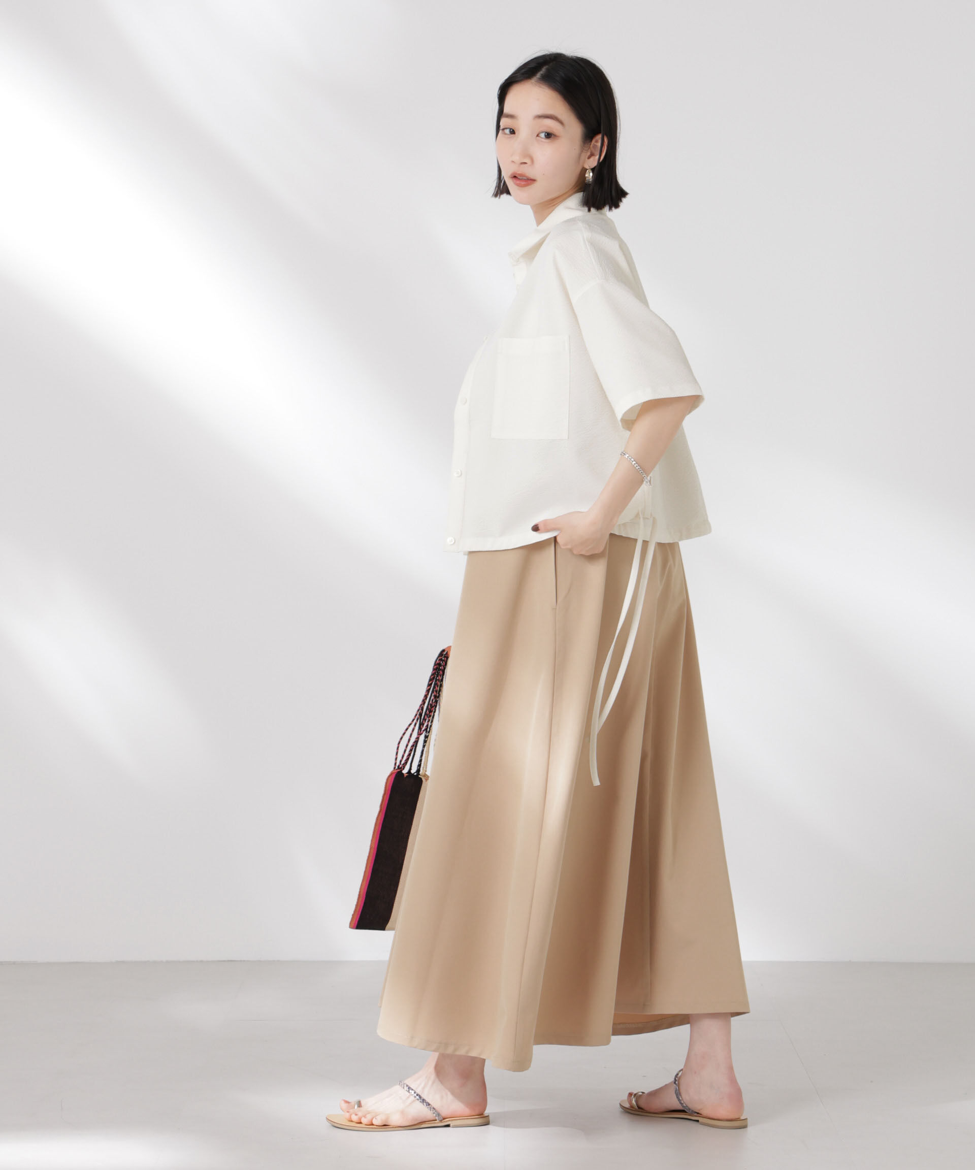 nano･universe「ドロストリボンヘムクロップドサッカーシャツ(セットアップ可)」|シャツ・ブラウス|