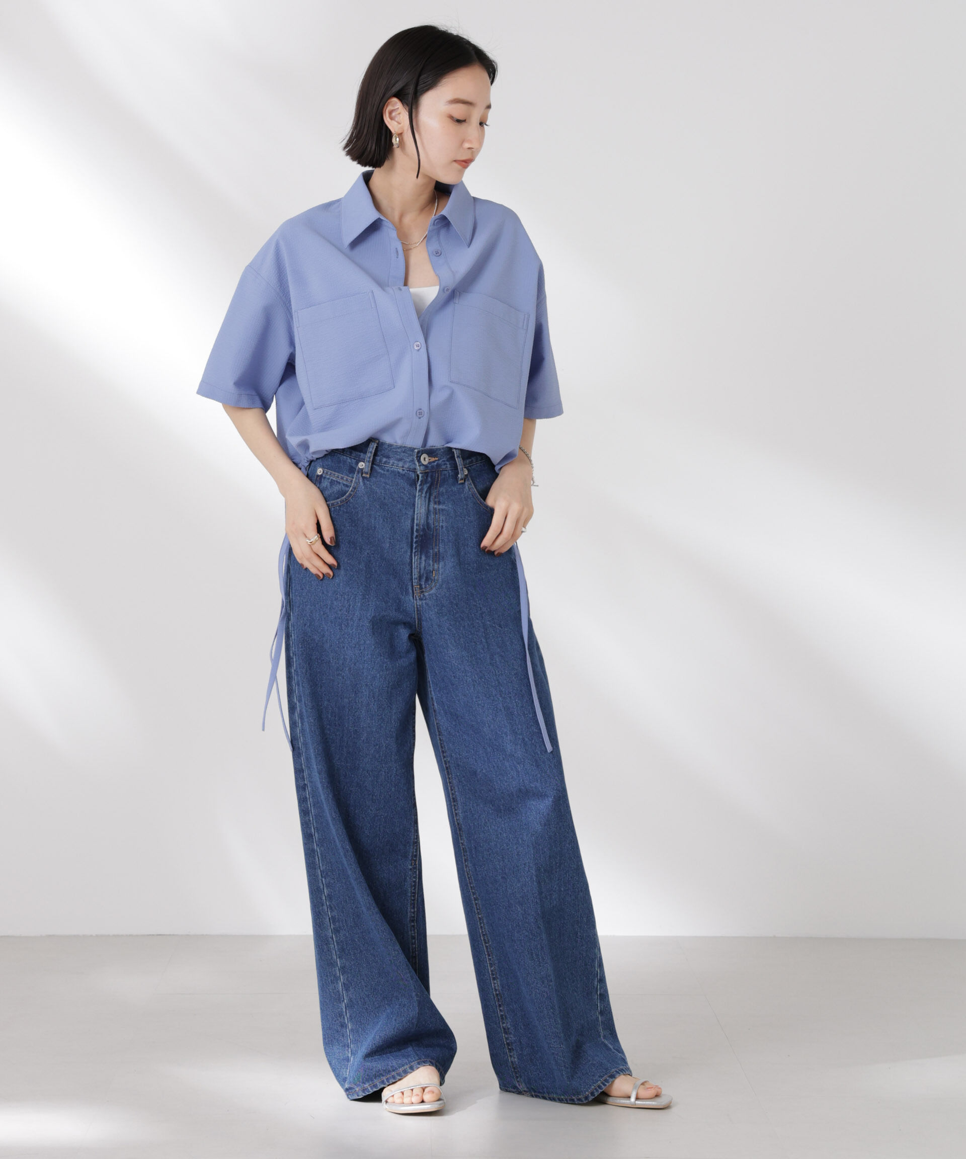 nano･universe「ドロストリボンヘムクロップドサッカーシャツ(セットアップ可)」|シャツ・ブラウス|