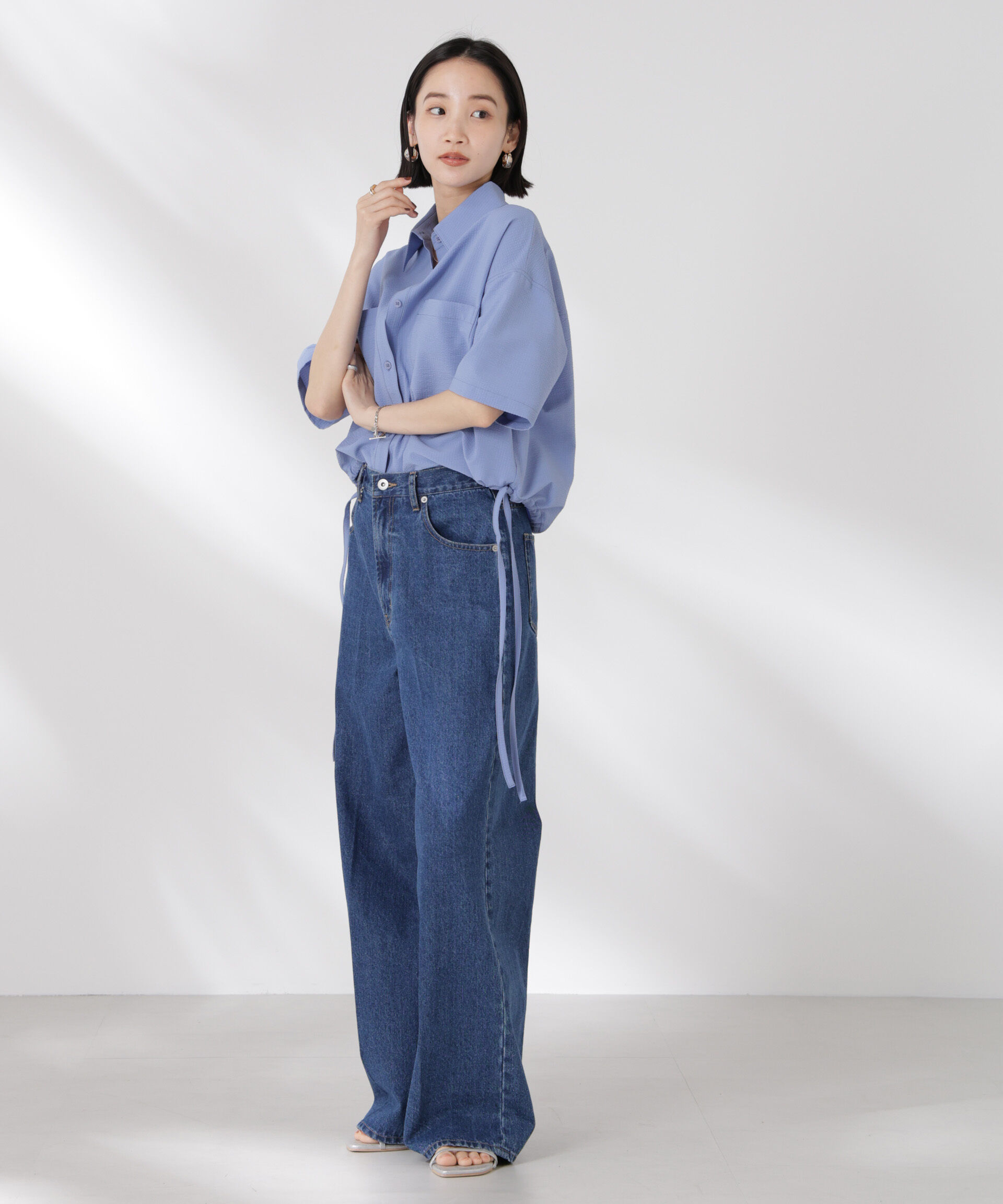 nano･universe「ドロストリボンヘムクロップドサッカーシャツ(セットアップ可)」|シャツ・ブラウス|