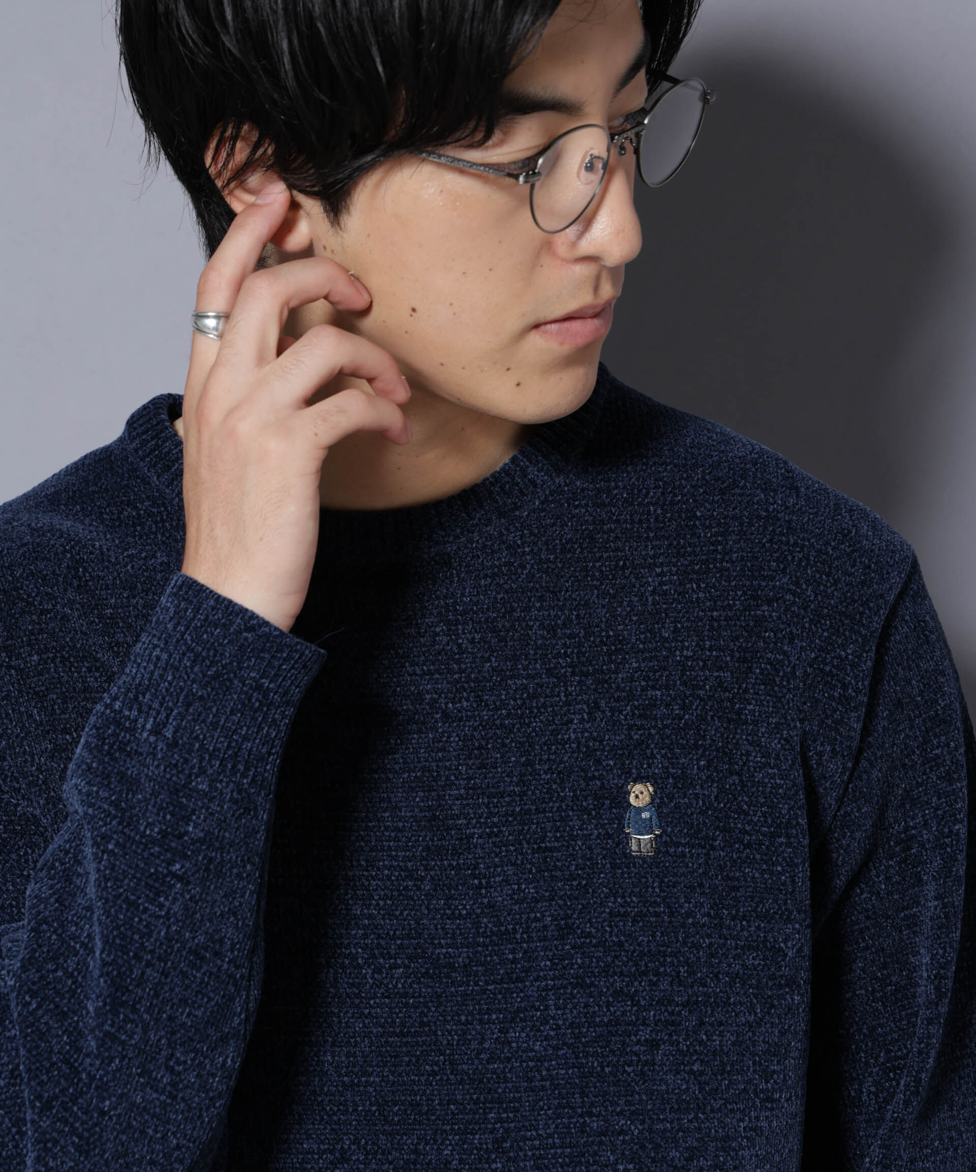 nano･universe「ナノベアモールニットクルーネック 1」|ニット・セーター|ネイビー
