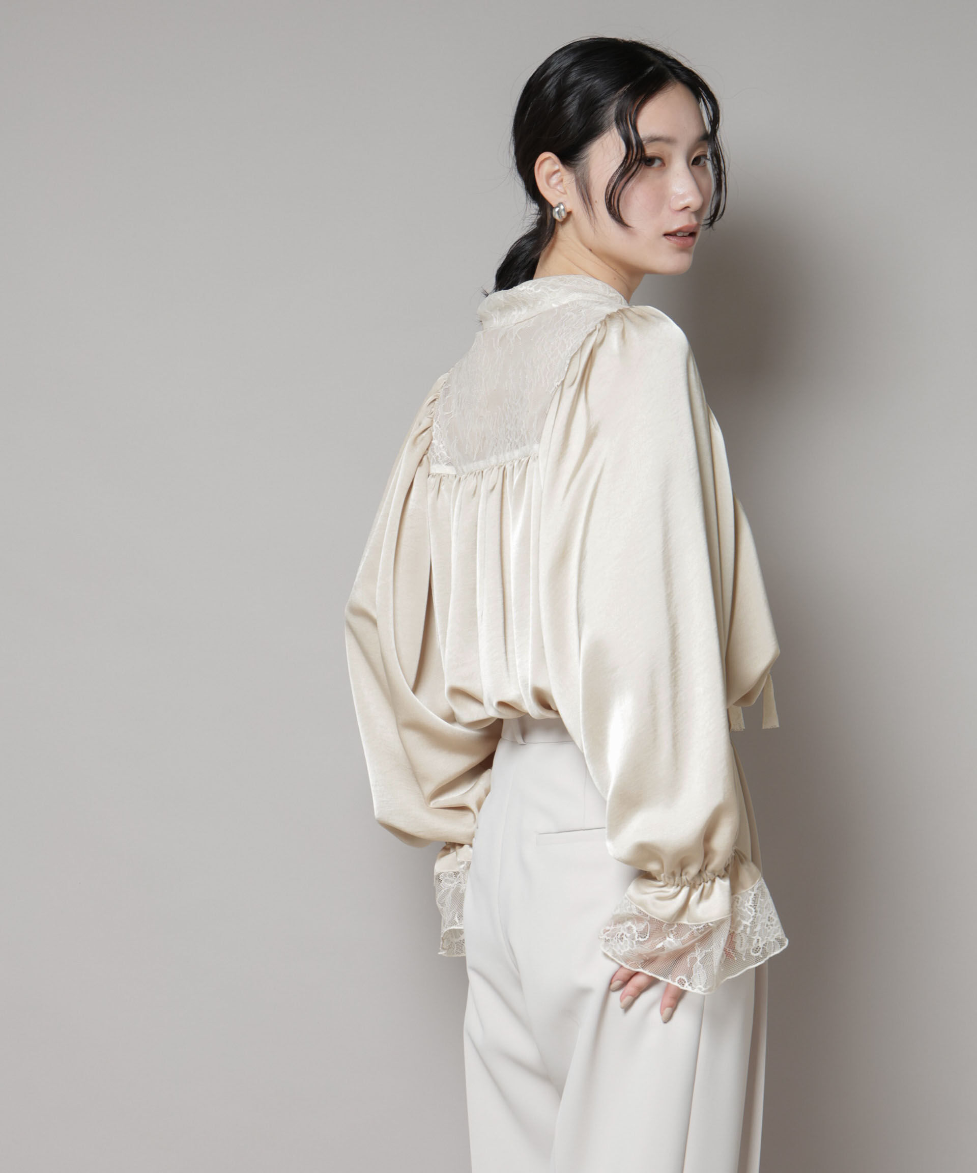 nano･universe「レースコンビギャザーブラウス」|シャツ・ブラウス|