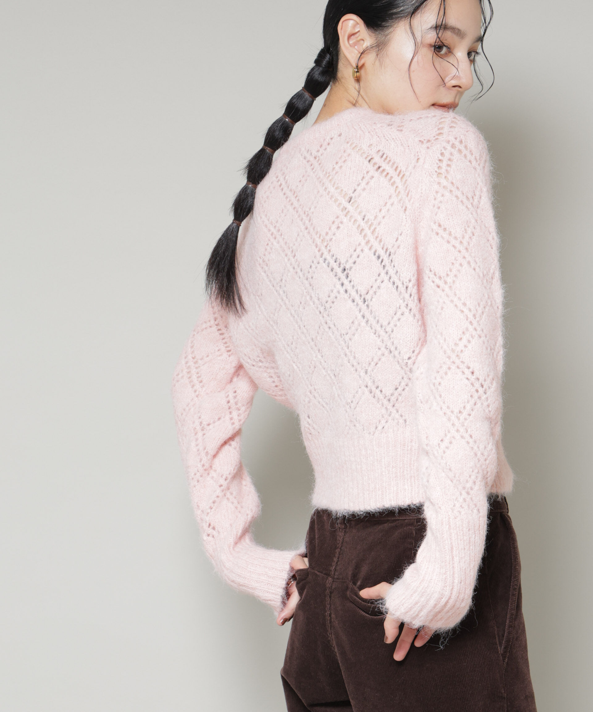 nano･universe「ヘアリー透かしダイヤ柄ニットプルオーバー」|ニット・セーター|