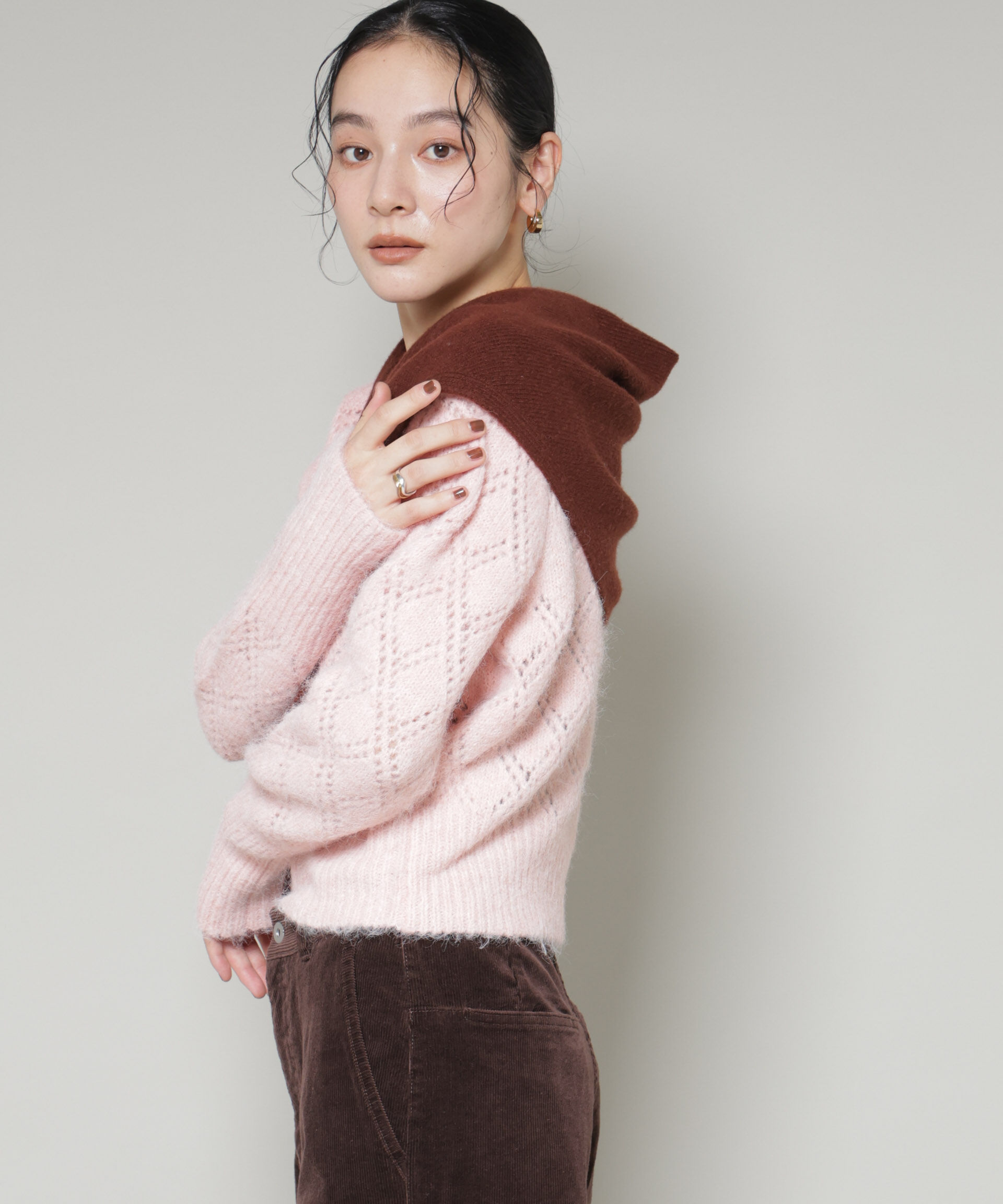 nano･universe「ヘアリー透かしダイヤ柄ニットプルオーバー」|ニット・セーター|