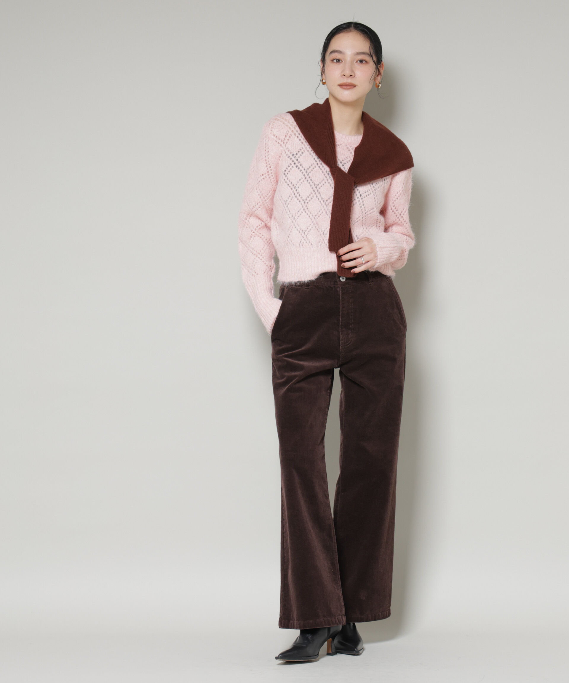 nano･universe「ヘアリー透かしダイヤ柄ニットプルオーバー」|ニット・セーター|