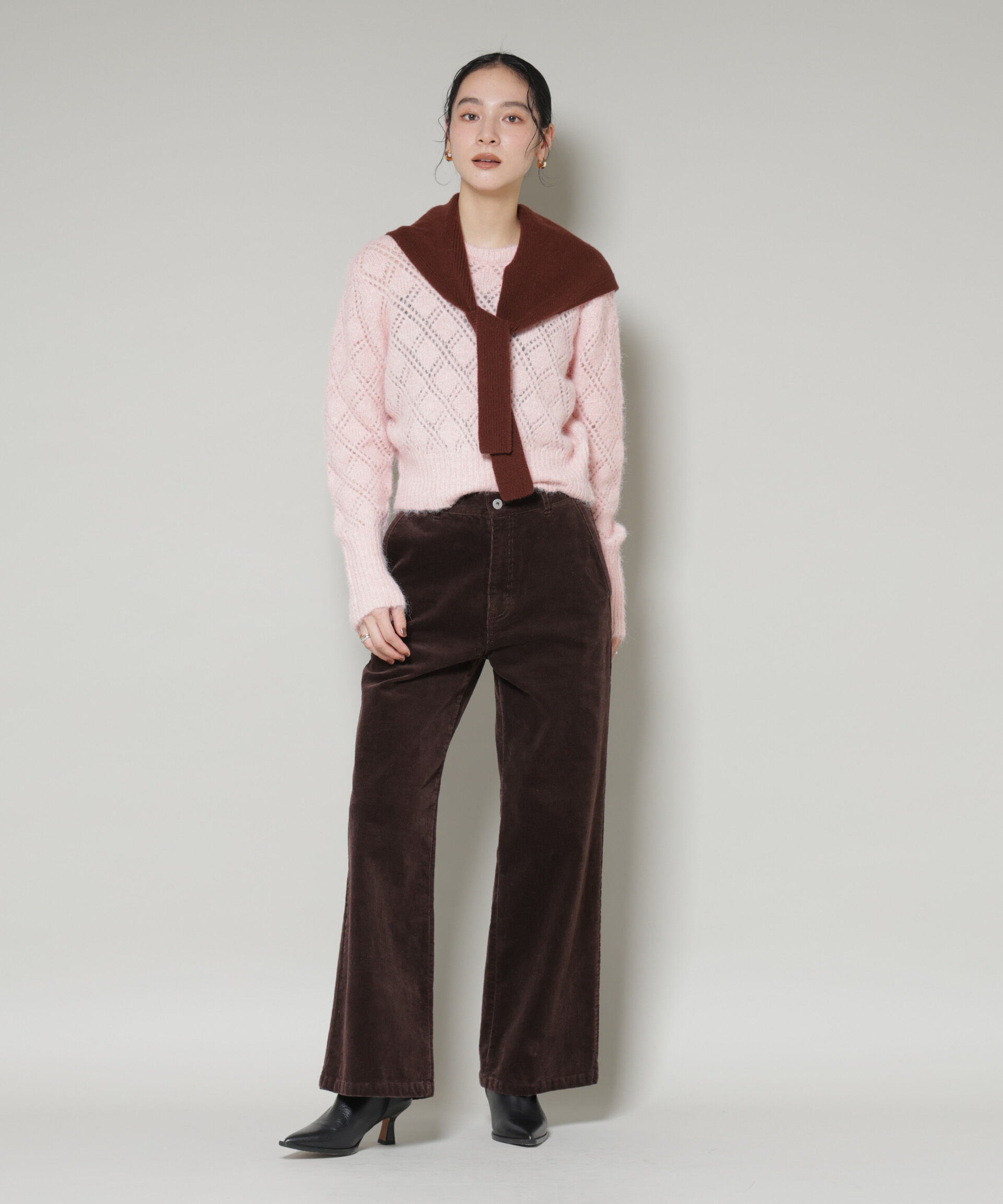 nano･universe「ヘアリー透かしダイヤ柄ニットプルオーバー」|ニット・セーター|