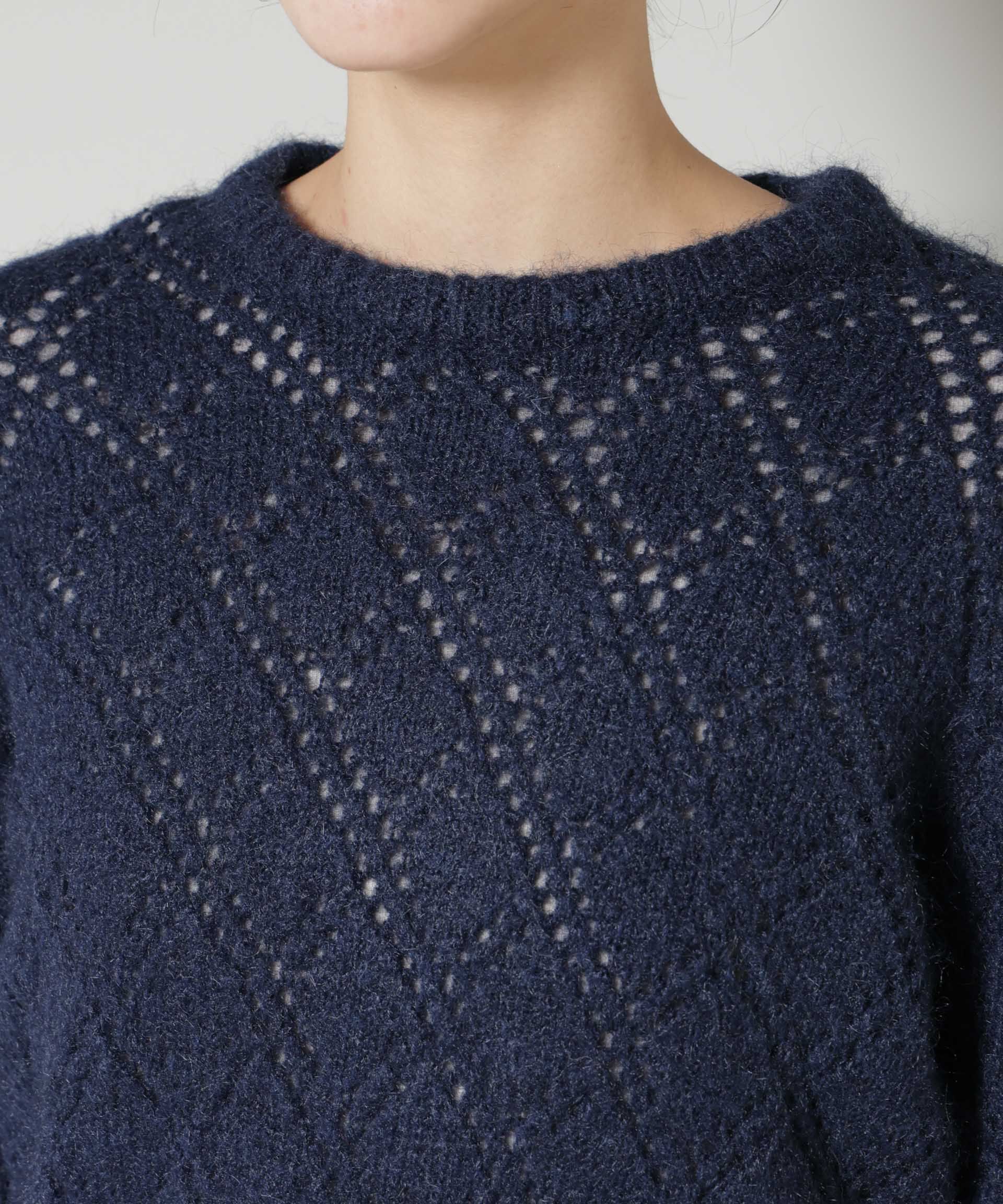 nano･universe「ヘアリー透かしダイヤ柄ニットプルオーバー」|ニット・セーター|