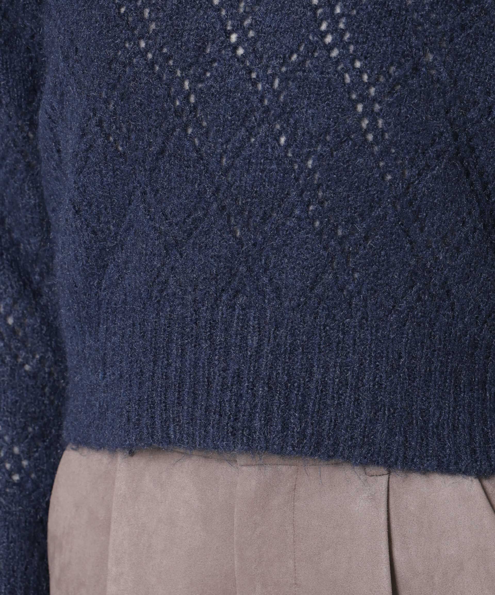 nano･universe「ヘアリー透かしダイヤ柄ニットプルオーバー」|ニット・セーター|