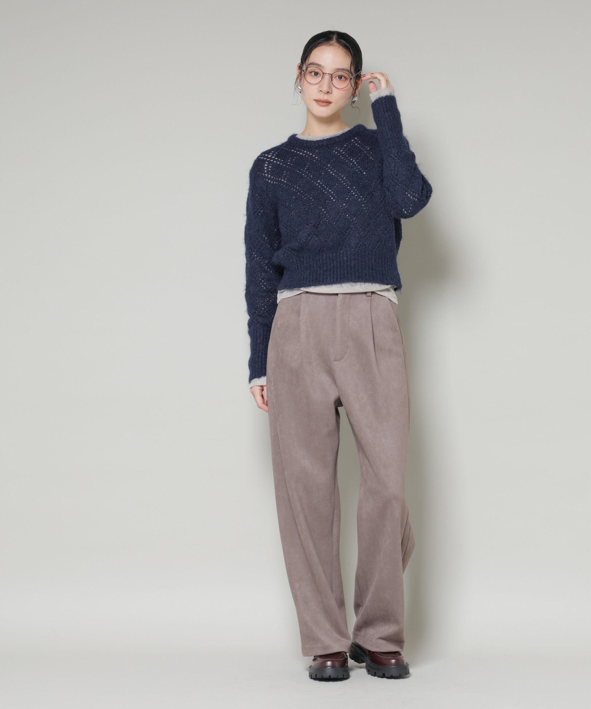 nano･universe「ヘアリー透かしダイヤ柄ニットプルオーバー」|ニット・セーター|