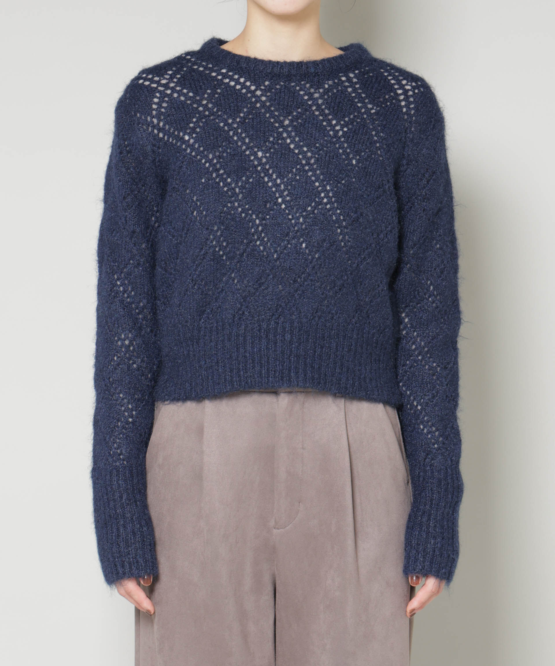 nano･universe「ヘアリー透かしダイヤ柄ニットプルオーバー」|ニット・セーター|