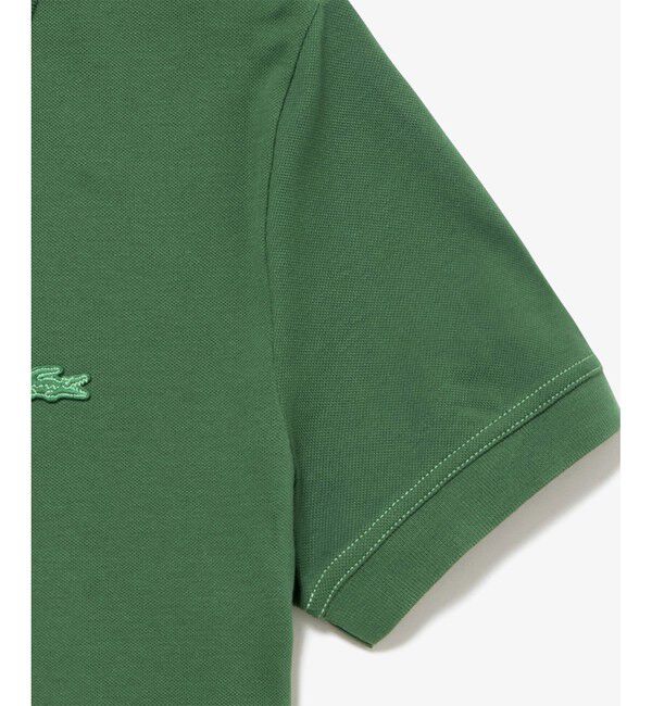 LACOSTE「ストライプリブニットカラーストレッチ鹿の子 半袖ポロシャツ」|ポロシャツ|