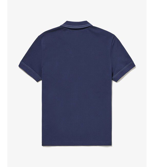 LACOSTE「ストライプリブニットカラーストレッチ鹿の子 半袖ポロシャツ」|ポロシャツ|