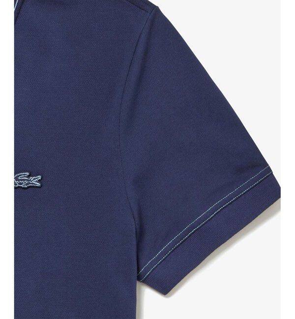 LACOSTE「ストライプリブニットカラーストレッチ鹿の子 半袖ポロシャツ」|ポロシャツ|