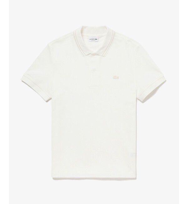 LACOSTE「ストライプリブニットカラーストレッチ鹿の子 半袖ポロシャツ」|ポロシャツ|