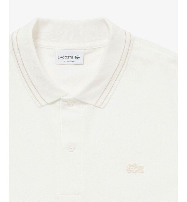 LACOSTE「ストライプリブニットカラーストレッチ鹿の子 半袖ポロシャツ」|ポロシャツ|