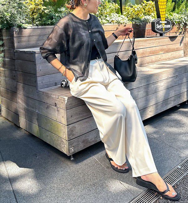 Rie Miller「《手洗い可能》シアーブロックチェック2WAYクルーネックカーディガン」|カーディガン|