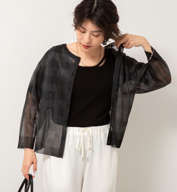 Rie Miller「《手洗い可能》シアーブロックチェック2WAYクルーネックカーディガン」|カーディガン|