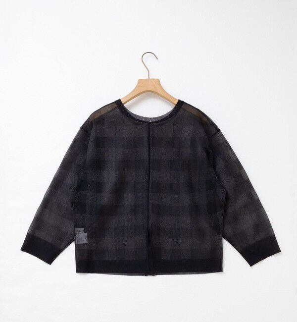 Rie Miller「《手洗い可能》シアーブロックチェック2WAYクルーネックカーディガン」|カーディガン|