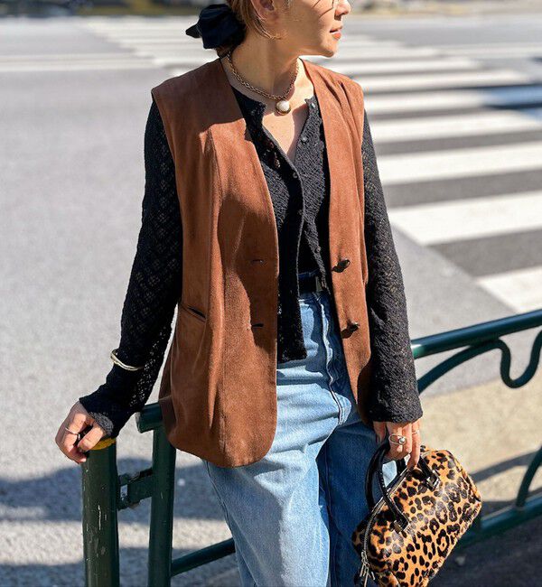 NOLLEY'S「《セットアップ対応》ストレッチスエードベルテッドジレ」|ベスト・ジレ|ブラウン