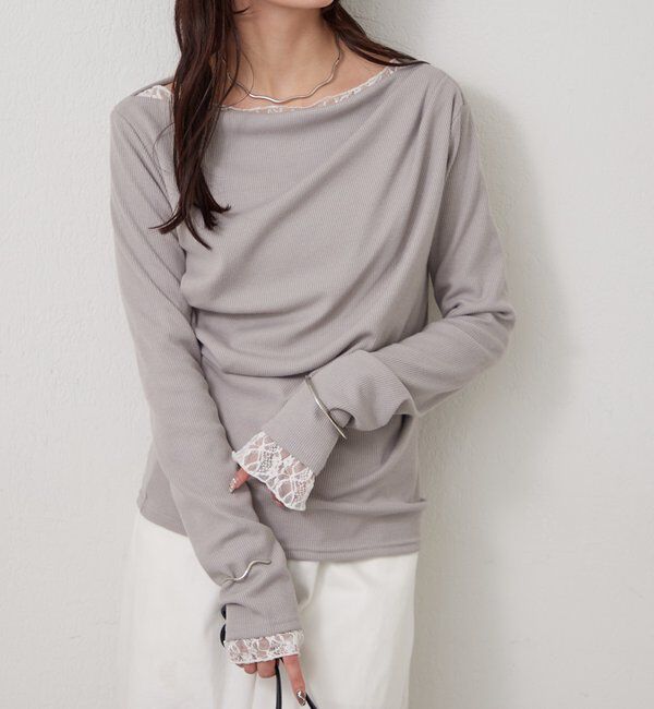  「チャーム付きオフショルリブロングTシャツ」|Tシャツ・カットソー|