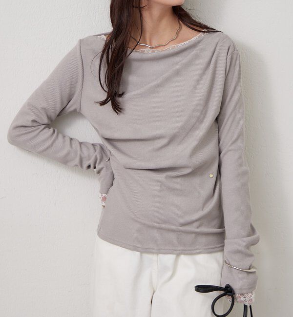  「チャーム付きオフショルリブロングTシャツ」|Tシャツ・カットソー|