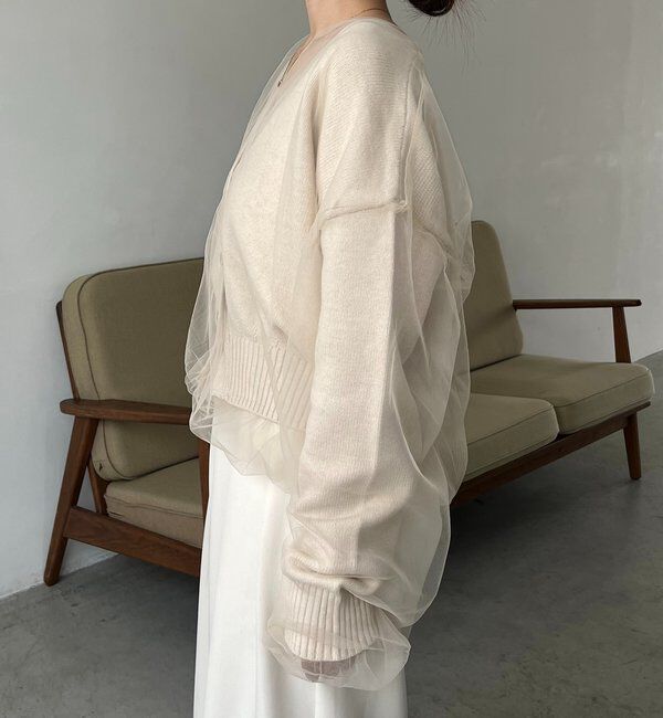  「【1枚で着映え】チュールレイヤードカーディガン」|カーディガン|