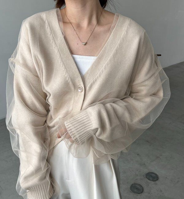  「【1枚で着映え】チュールレイヤードカーディガン」|カーディガン|