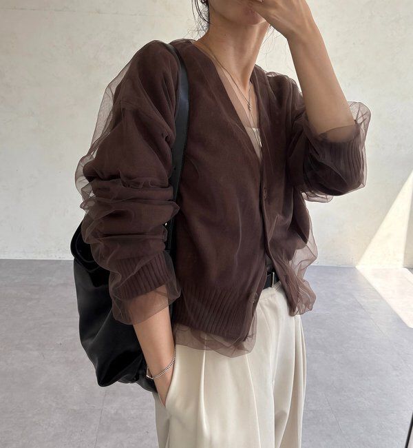  「【1枚で着映え】チュールレイヤードカーディガン」|カーディガン|