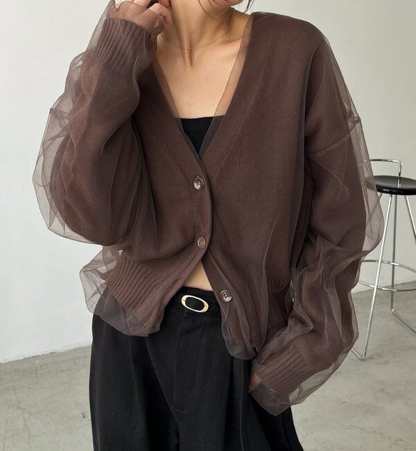  「【1枚で着映え】チュールレイヤードカーディガン」|カーディガン|