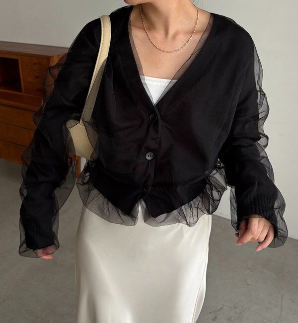  「【1枚で着映え】チュールレイヤードカーディガン」|カーディガン|