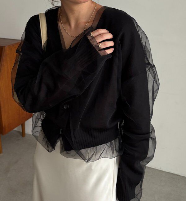  「【1枚で着映え】チュールレイヤードカーディガン」|カーディガン|