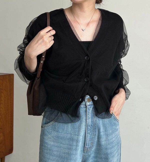  「【1枚で着映え】チュールレイヤードカーディガン」|カーディガン|