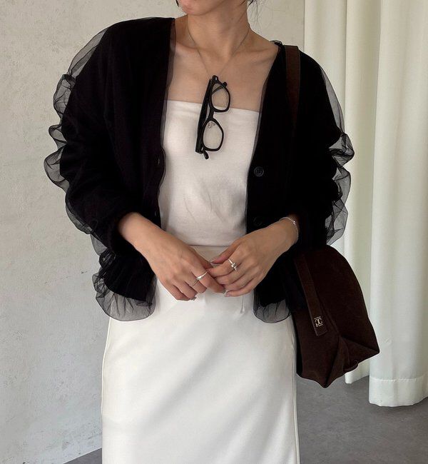  「【1枚で着映え】チュールレイヤードカーディガン」|カーディガン|