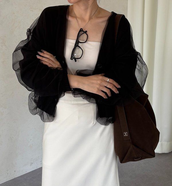  「【1枚で着映え】チュールレイヤードカーディガン」|カーディガン|