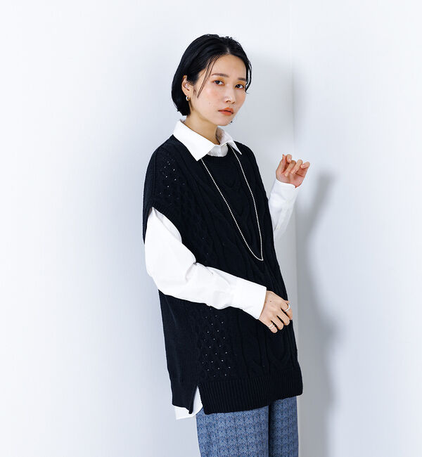 collex「コットンケーブル柄ベスト」|ベスト・ジレ|ブラック