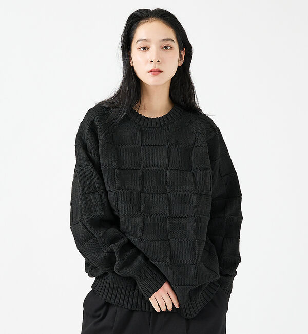 ABAHOUSE「【FORTUNA/フォルトゥナ】ECOTEC-Knit/編み込み風ニットプルオー」|ニット・セーター|ブラック