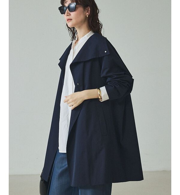 qualite「【大人のスプリングコート】オーバースタンドコート【予約】」|トレンチコート|ネイビー