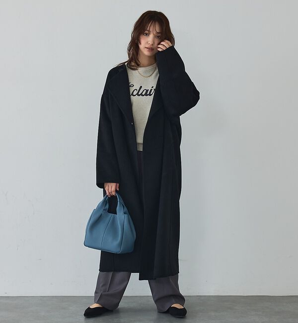 abahouse mavie「【体型カバー】ノーカラーロングコート/冬服/長袖/フォーマル/セミオケ/ウール混」|ノーカラーコート|