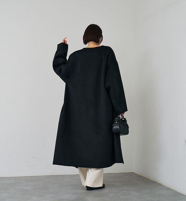 abahouse mavie「【体型カバー】ノーカラーロングコート/冬服/長袖/フォーマル/セミオケ/ウール混」|ノーカラーコート|