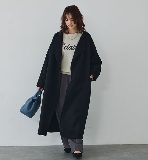 abahouse mavie「【体型カバー】ノーカラーロングコート/冬服/長袖/フォーマル/セミオケ/ウール混」|ノーカラーコート|