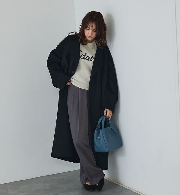 abahouse mavie「【体型カバー】ノーカラーロングコート/冬服/長袖/フォーマル/セミオケ/ウール混」|ノーカラーコート|