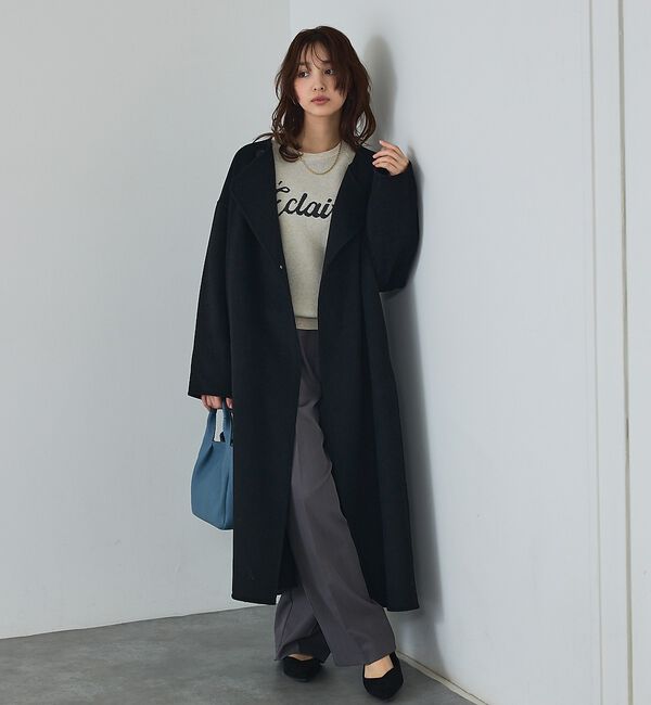 abahouse mavie「【体型カバー】ノーカラーロングコート/冬服/長袖/フォーマル/セミオケ/ウール混」|ノーカラーコート|