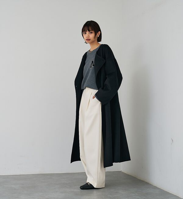 abahouse mavie「【体型カバー】ノーカラーロングコート/冬服/長袖/フォーマル/セミオケ/ウール混」|ノーカラーコート|
