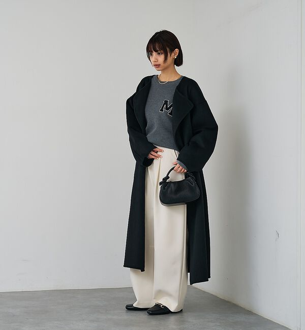 abahouse mavie「【体型カバー】ノーカラーロングコート/冬服/長袖/フォーマル/セミオケ/ウール混」|ノーカラーコート|