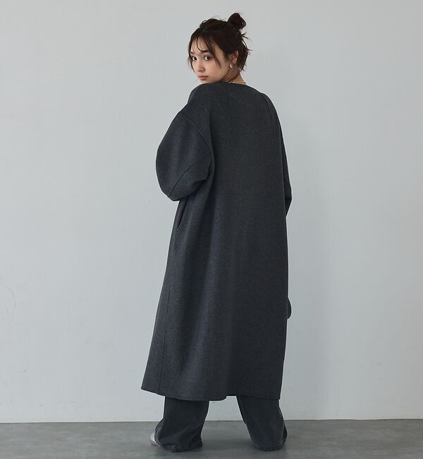 abahouse mavie「【体型カバー】ノーカラーロングコート/冬服/長袖/フォーマル/セミオケ/ウール混」|ノーカラーコート|