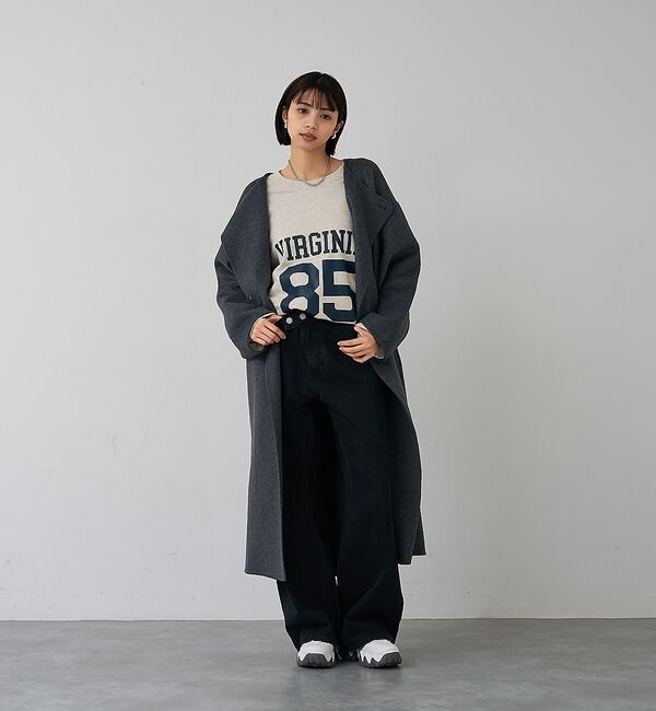 abahouse mavie「【体型カバー】ノーカラーロングコート/冬服/長袖/フォーマル/セミオケ/ウール混」|ノーカラーコート|