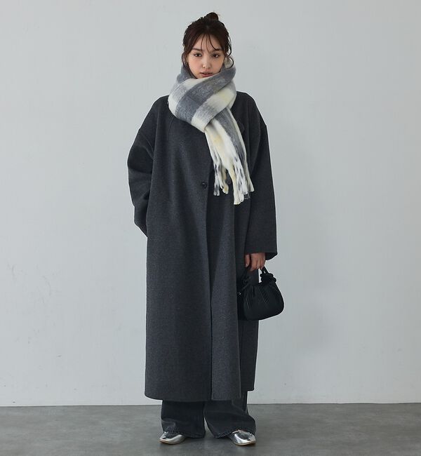 abahouse mavie「【体型カバー】ノーカラーロングコート/冬服/長袖/フォーマル/セミオケ/ウール混」|ノーカラーコート|