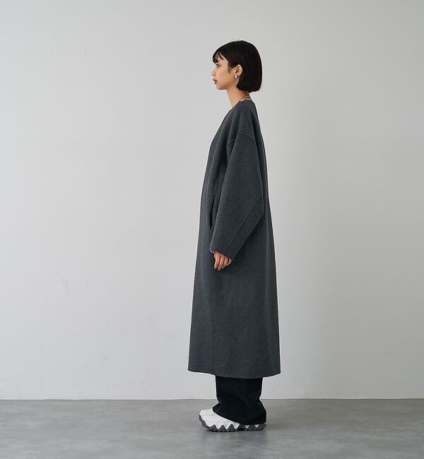 abahouse mavie「【体型カバー】ノーカラーロングコート/冬服/長袖/フォーマル/セミオケ/ウール混」|ノーカラーコート|