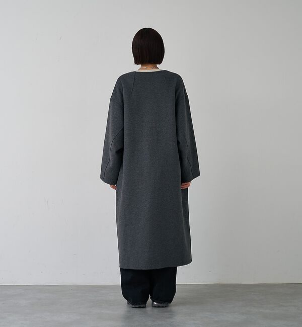 abahouse mavie「【体型カバー】ノーカラーロングコート/冬服/長袖/フォーマル/セミオケ/ウール混」|ノーカラーコート|