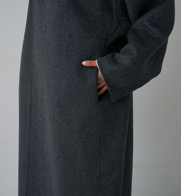 abahouse mavie「【体型カバー】ノーカラーロングコート/冬服/長袖/フォーマル/セミオケ/ウール混」|ノーカラーコート|