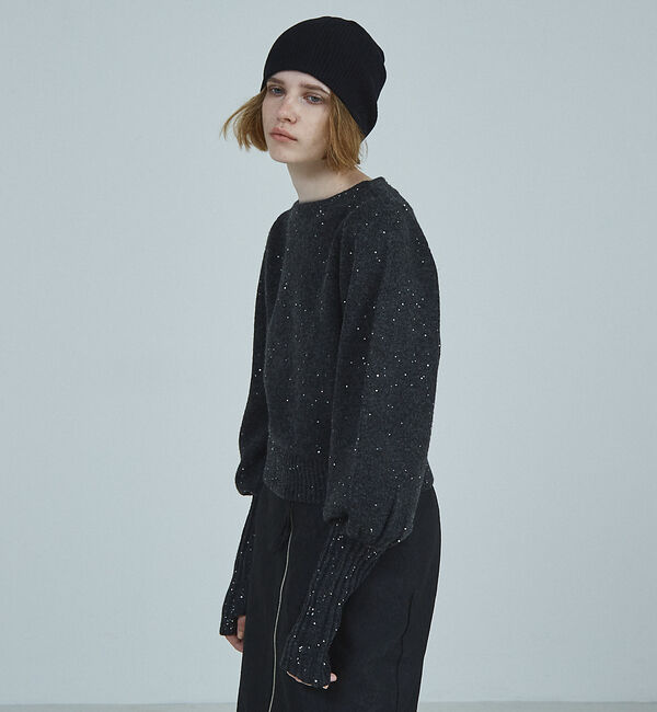 NOMINE「スパンコール ラメ ニット」|ニット・セーター|チャコールグレー